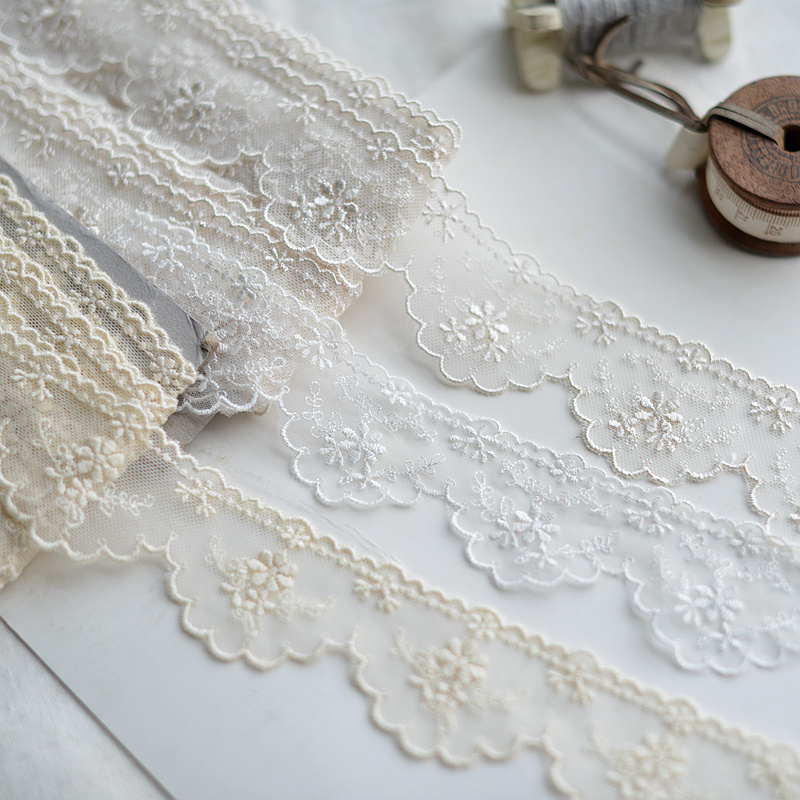 affninty elegant floral scalloped white tulle embroidery lace trim for dress skirt costume design veil edge