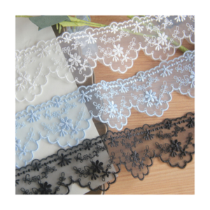 affninty elegant floral scalloped white tulle embroidery lace trim for dress skirt costume design veil edge