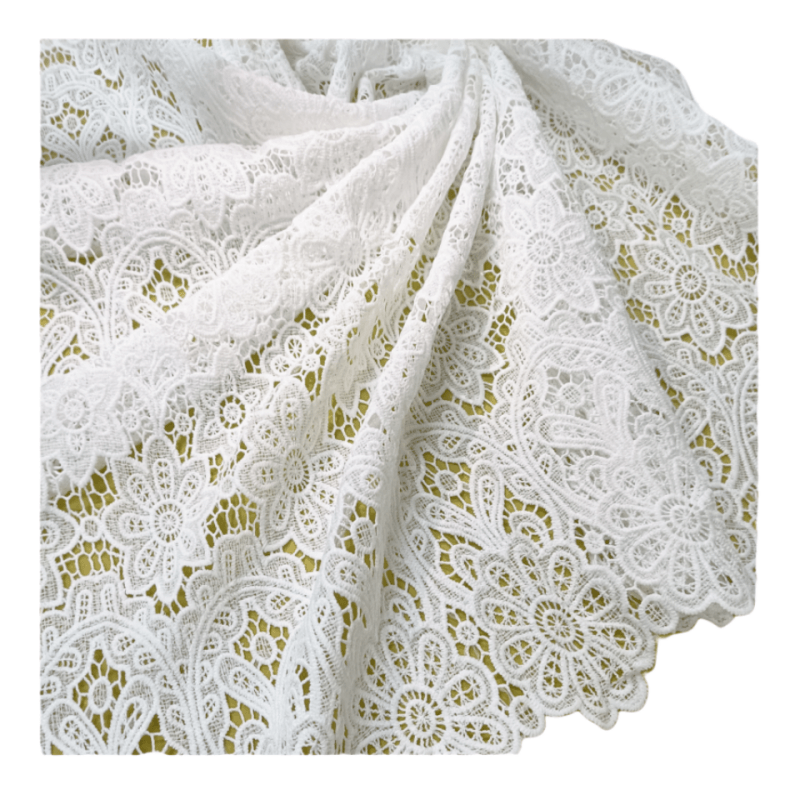 White Guipure Cord for Lady's Wedding Dress High Quality African Lace Fabric Water Soluble Silk Milk Lace Embroidery Fabric