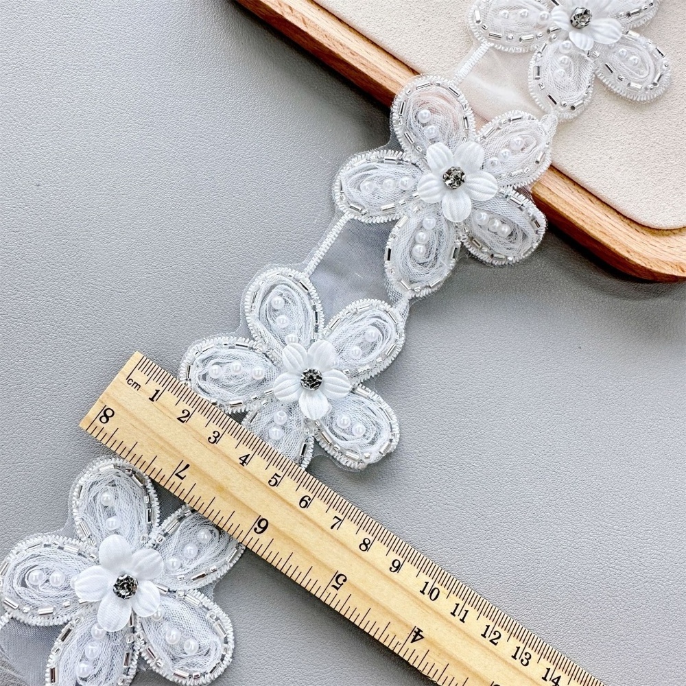 affninfty custom wholesale price 3D flower embroidery rhinestone direct sales good latest beaded lace tirm