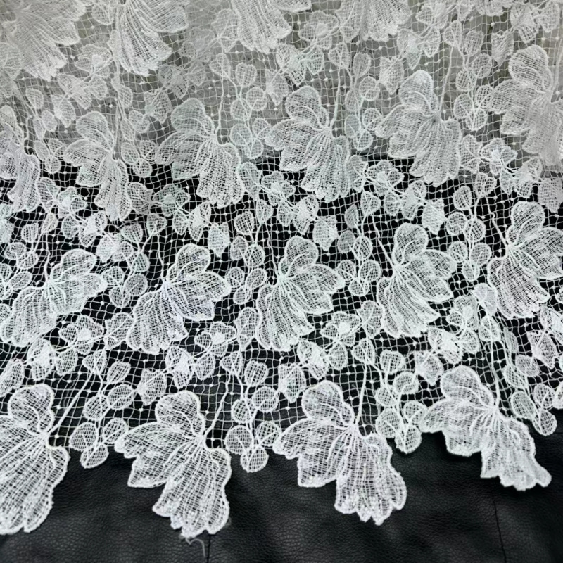 White Guipure Cord for Lady's Wedding Dress High Quality African Lace Fabric Water Soluble Silk Milk Lace Embroidery Fabric