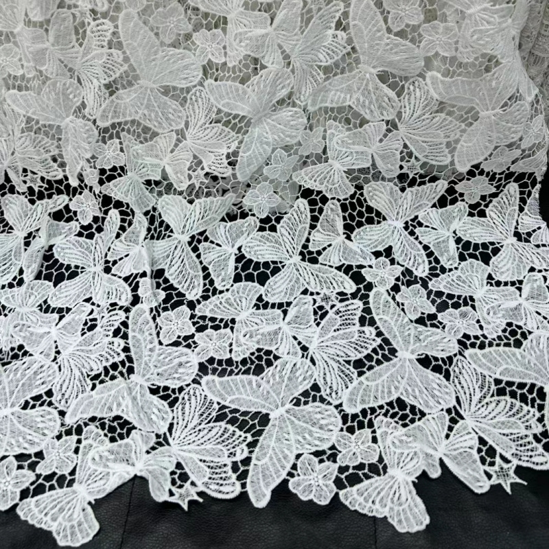 White Guipure Cord for Lady's Wedding Dress High Quality African Lace Fabric Water Soluble Silk Milk Lace Embroidery Fabric