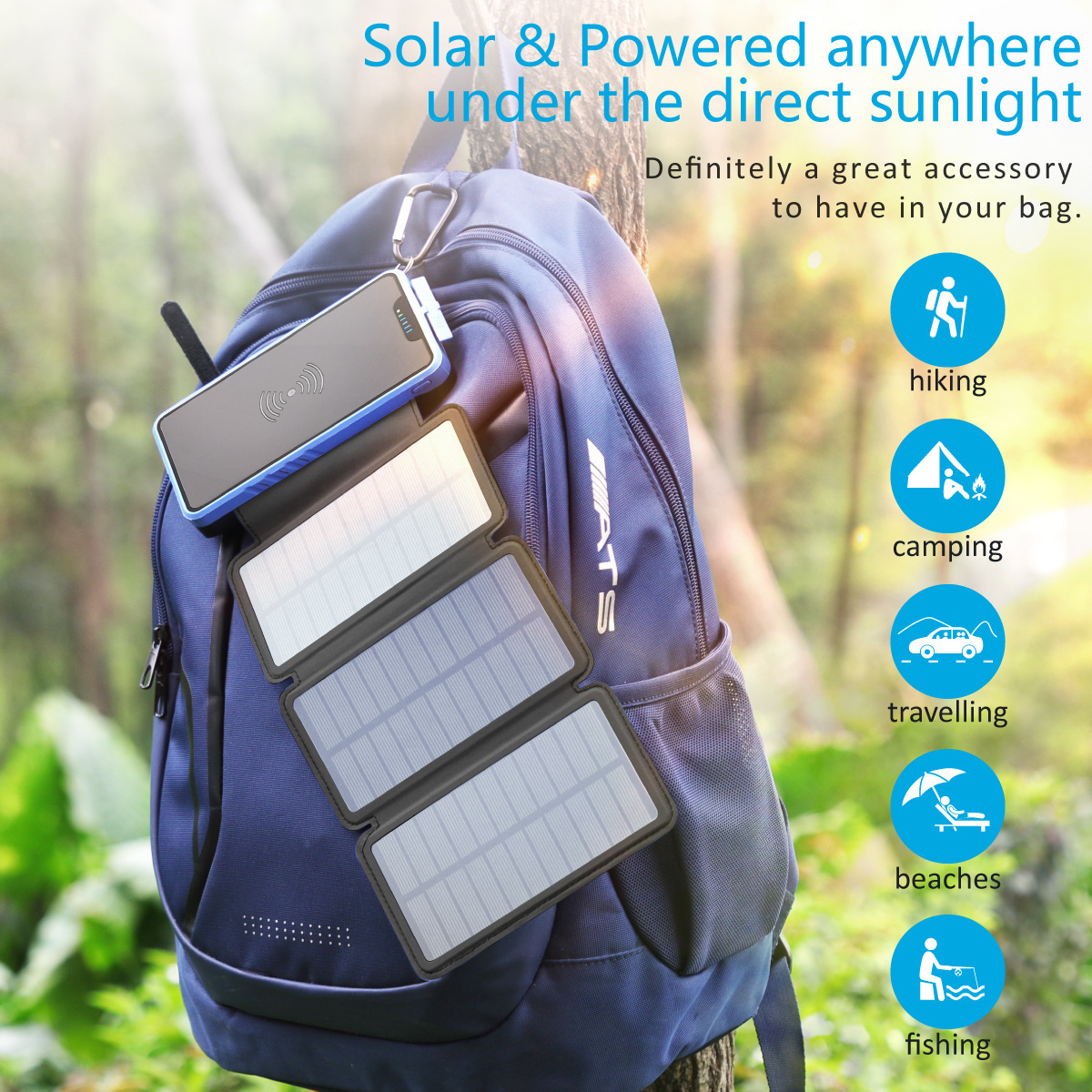 Multi-function Foldable Solar Panel Power Bank Light 10000mah Mobile Phone Laptop Charger for Camping Travel Li-polymer Battery