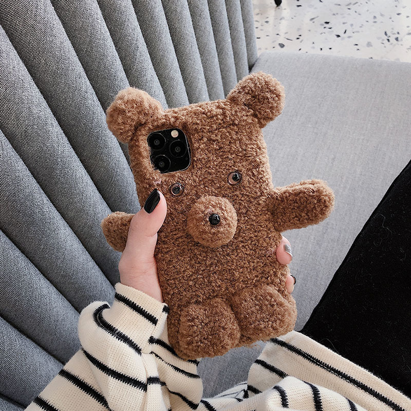 Lovely Soft Hairy Ins Bear XS Phone Case For Iphone X/8 plus mobile phone case  Protection Phone Cover 11Promax 12 Shell Case