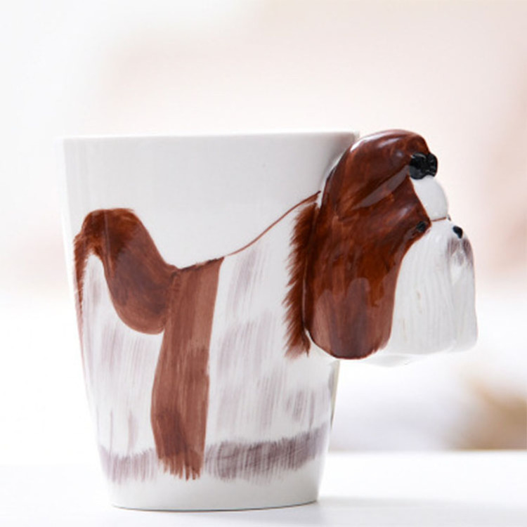 Hand Painting 3D Cute Animal Stoneware Mug Coffee Cat Mug Chihuahua Shaped White Ceramic European Mug