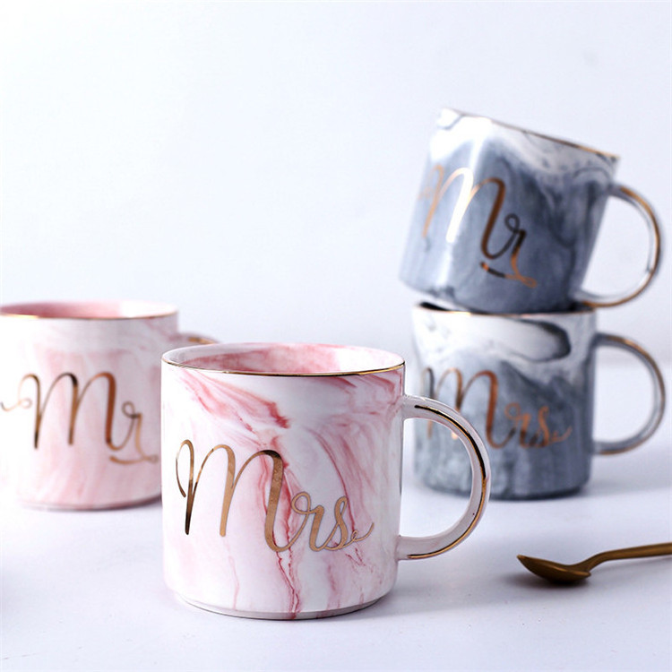 Custom Mr Mrs Gender Personalised Mug Marble Golden Edge Handle Ceramic Coffee Mug Gift Set Tea Cup