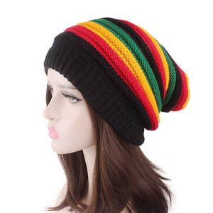 Unisex Reggae Baggie Knit Beanie Winter Hat Slouchy Rasta Cap Kids Hats with custom logo