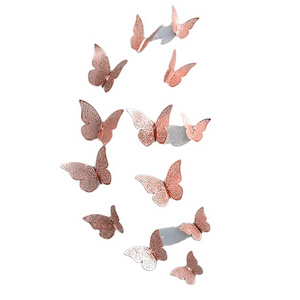 QAKGL Paper 12 Pieces hollow wall stickers Rose gold butterfly 3d stickers for home decorations and wedding decorations