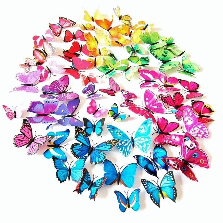 QAKGL Butterflies 3D Wall Stickers Art DIY PVC Removable Decors Wedding Decorations Single Wall Decals Sticker