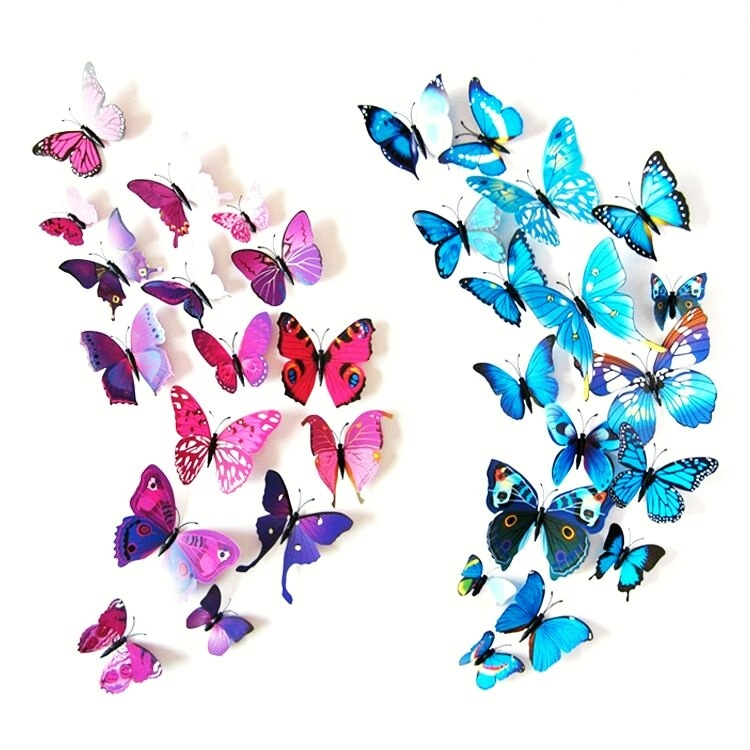 QAKGL Butterflies 3D Wall Stickers Art DIY PVC Removable Decors Wedding Decorations Single Wall Decals Sticker