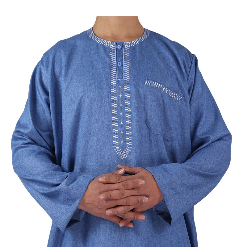 Wholesale Cotton Material Morocco Style Long Sleeve Mens Robe Thobe Islamic Clothing Abaya For Men