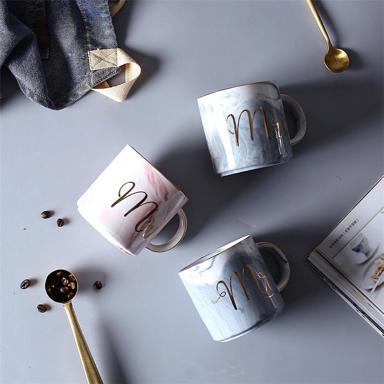 Custom Mr Mrs Gender Personalised Mug Marble Golden Edge Handle Ceramic Coffee Mug Gift Set Tea Cup