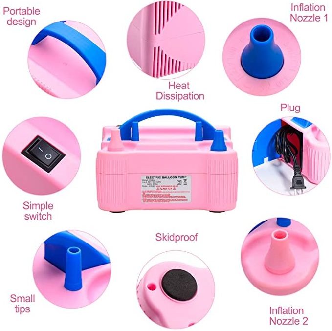 QAKGL  Balloon Pump Air Inflator Portable Dual Nozzle Pink Air Balloon Column Stand 600W Air Pump Balloon Stuffing Machine