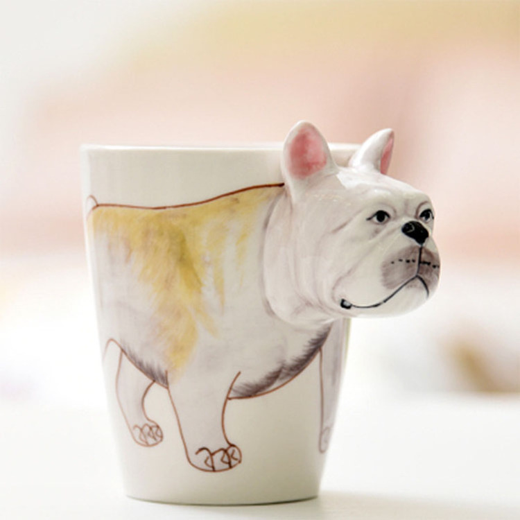 Custom Personalized Design 3D Animal Big Bulldog Mug Reusable White Ceramic Dog Coffee Mugs 3D Tea Cups