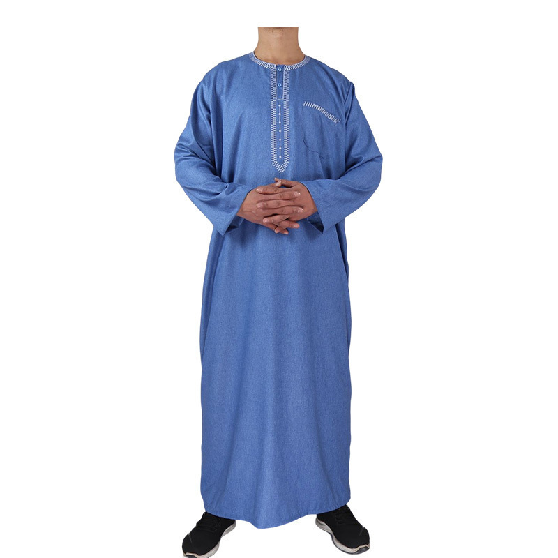 Wholesale Cotton Material Morocco Style Long Sleeve Mens Robe Thobe Islamic Clothing Abaya For Men