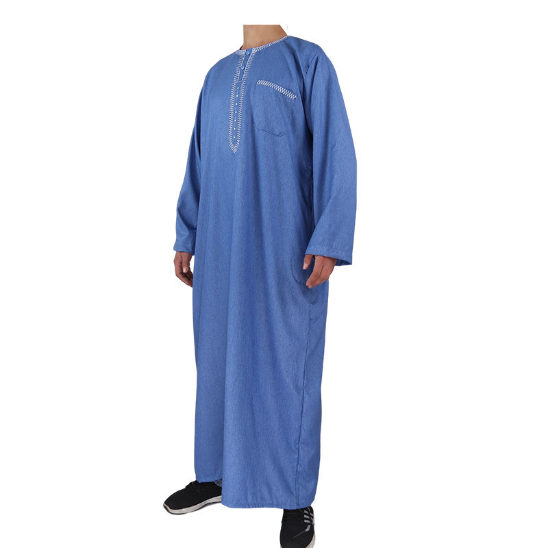 Wholesale Cotton Material Morocco Style Long Sleeve Mens Robe Thobe Islamic Clothing Abaya For Men