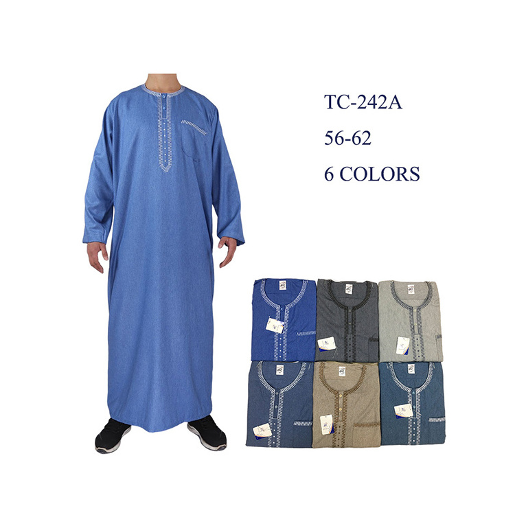 Wholesale Cotton Material Morocco Style Long Sleeve Mens Robe Thobe Islamic Clothing Abaya For Men