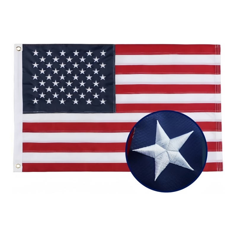 Custom 3x5ft 90x150 cm Nylon Polyester Material Embroidered Stars Sewn Stripe American USA Country National Flag