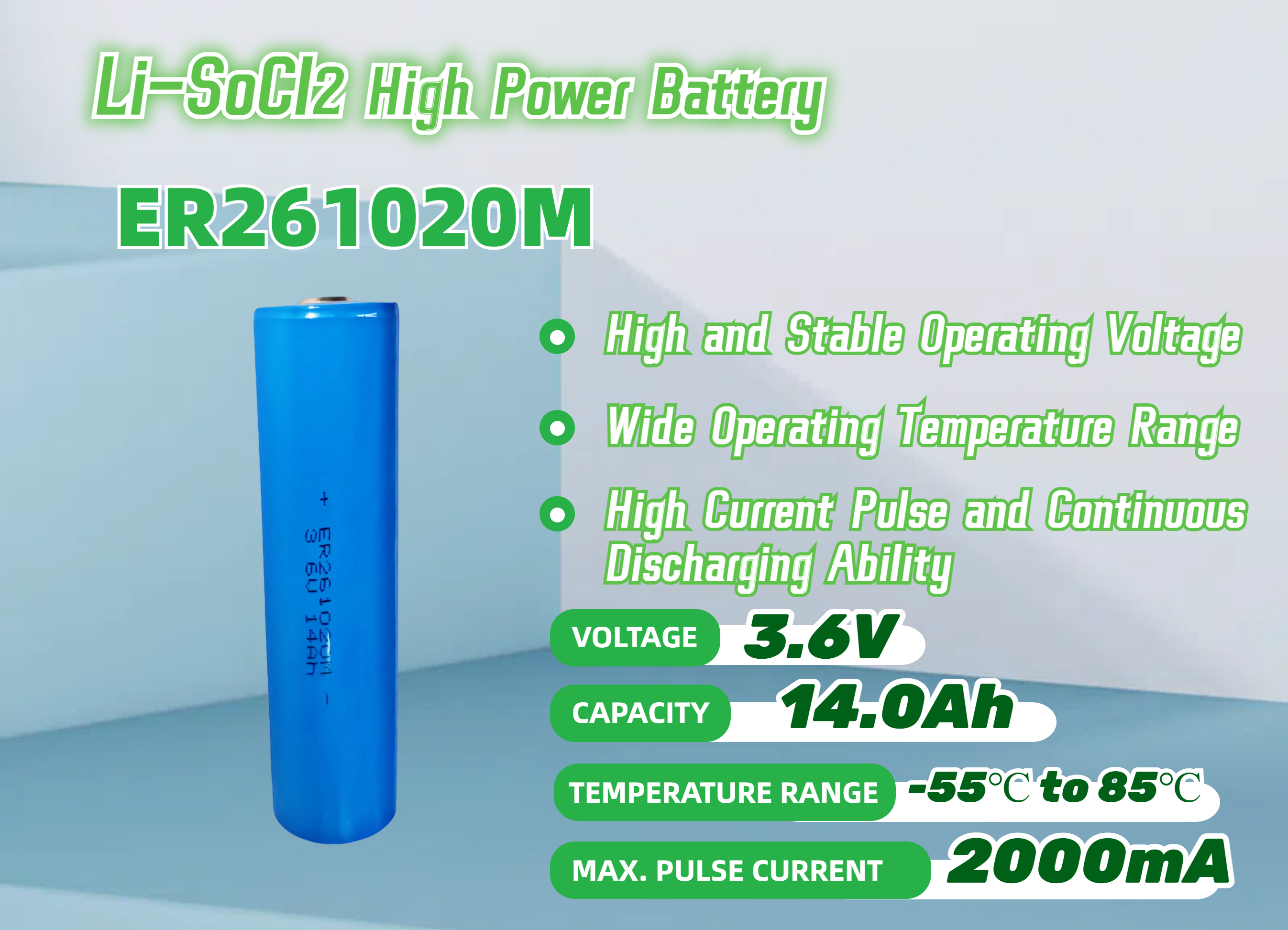 3.6V CC Non-rechargeable Primary Cell Li-socl2 14000mAh High Power Type ER261020M Digital Tachographs Battery