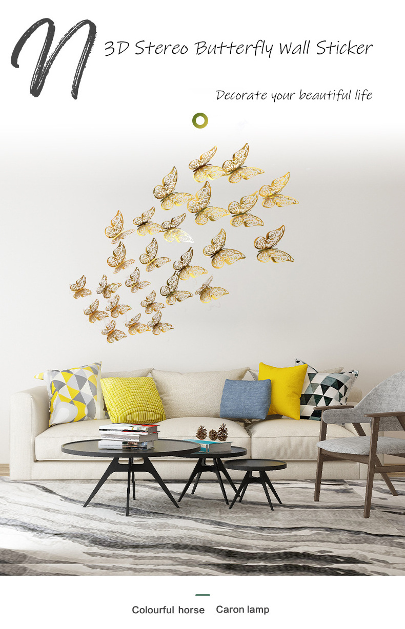 Simulation 3D Creative Butterfly Wall Stickers custom Butterfly Wall Stickers Home Decor 12pcs/set living room decoration props