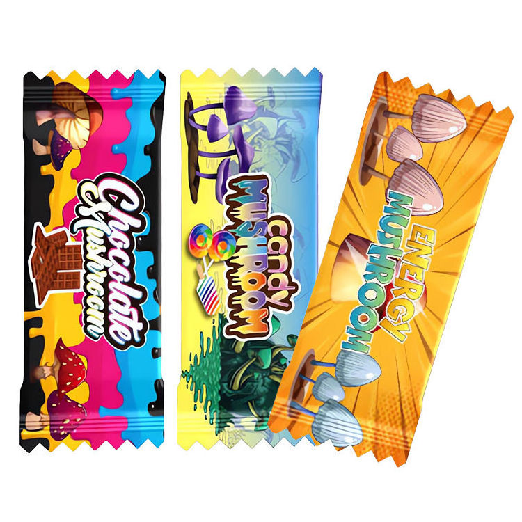 Waterproof Custom Candy Wrappers/Mushroom Chocolate Bar Packaging/Plastic Mylar Bags For Chocolate Bar Packaging