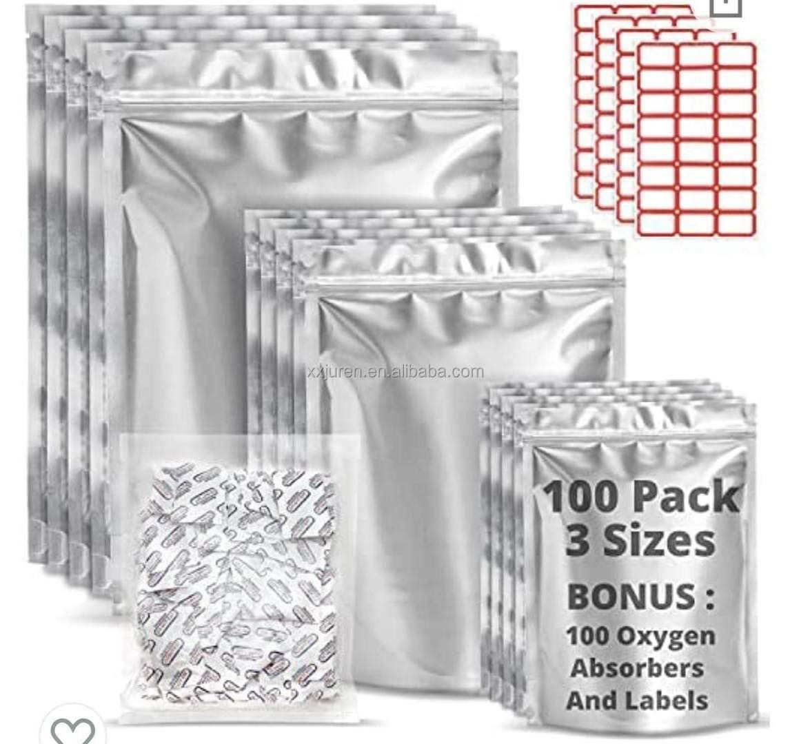 Premount 100 Mylar Bags for Food Storage With Oxygen Absorbers 300cc - 1 Gallon 4 Mil 10