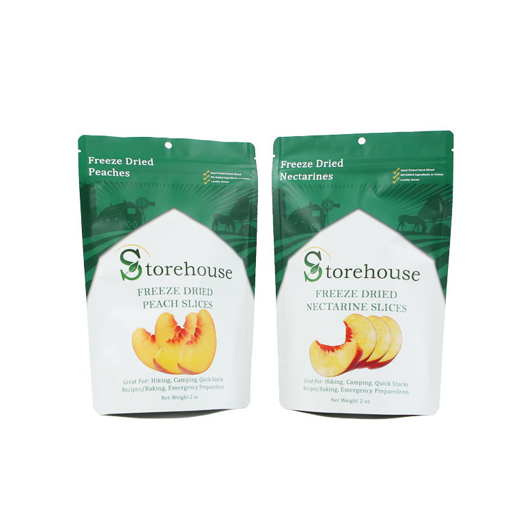 Wholesale custom OEM food standup freeze dried peaches pouch bags with aluminum foil matte food packaging