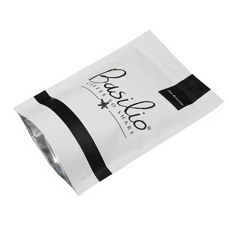 Laminated aluminum foil zip lock bag stand up pouch /matt white foil pouch /zip lock coffee bag with degassing valve