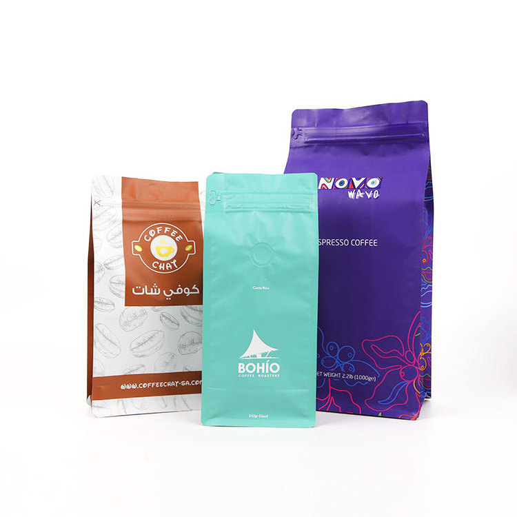 Wholesale Eco Friendly Resealable Private Label Flat Bottom Gusset 12oz One Way Valve Custom Printed Coffee Bag