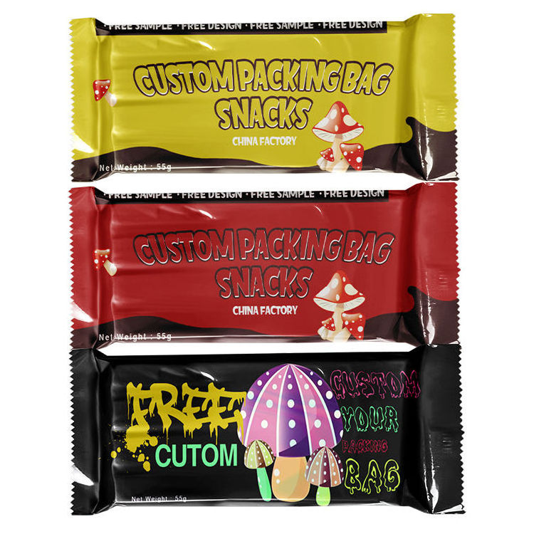 Waterproof Custom Candy Wrappers/Mushroom Chocolate Bar Packaging/Plastic Mylar Bags For Chocolate Bar Packaging