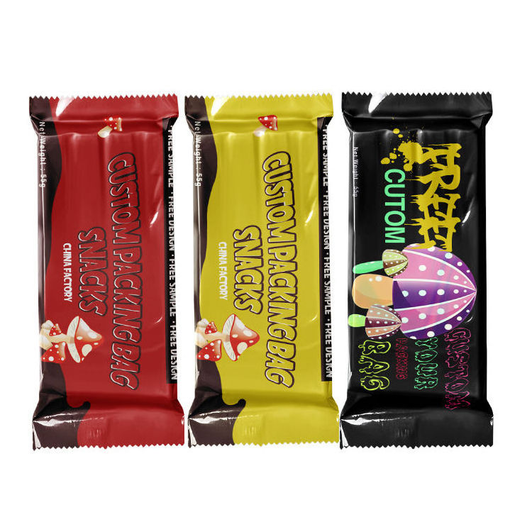 Waterproof Custom Candy Wrappers/Mushroom Chocolate Bar Packaging/Plastic Mylar Bags For Chocolate Bar Packaging