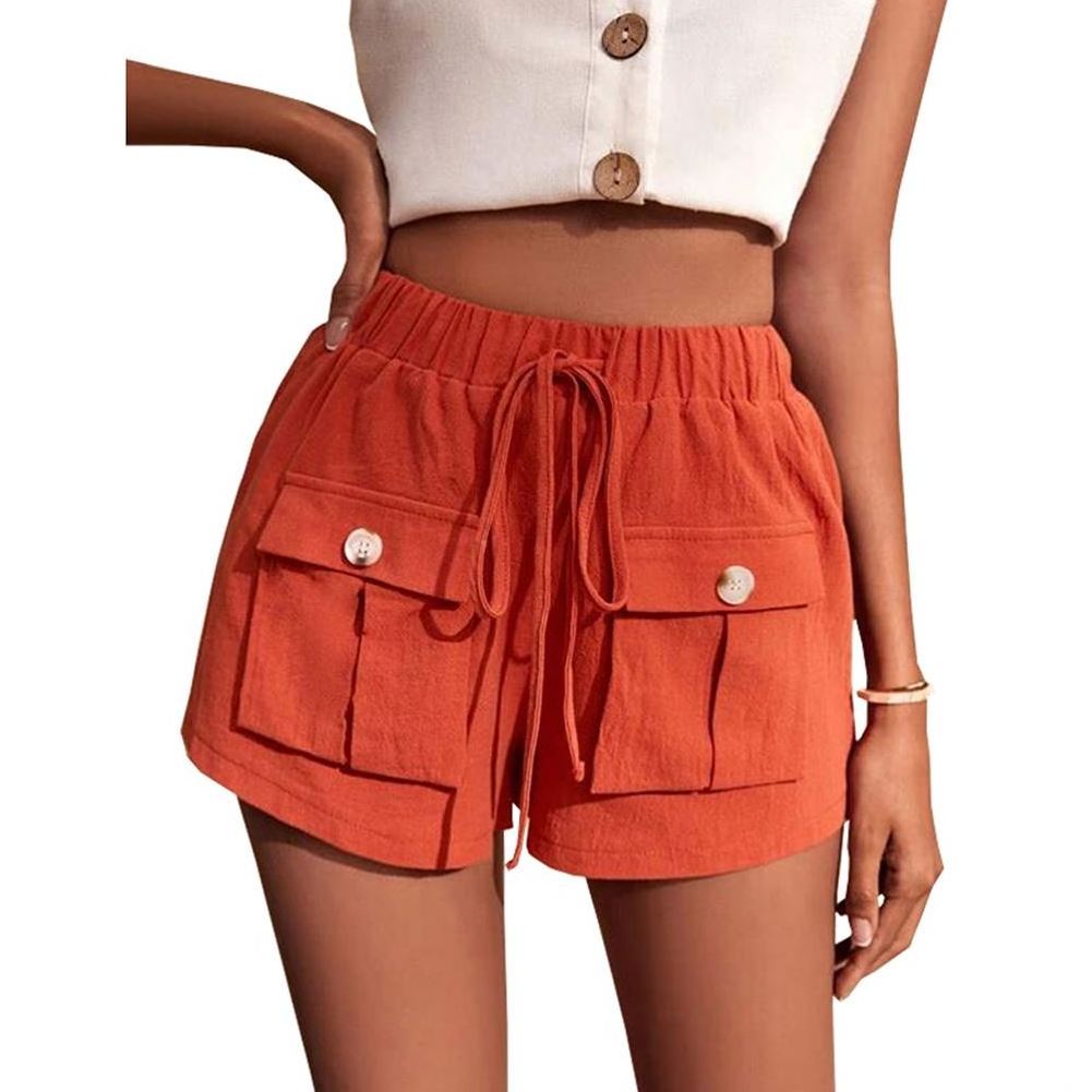 Summer Girls Casual Mid-waist Baggy Boxer Shorts with Pockets for Women