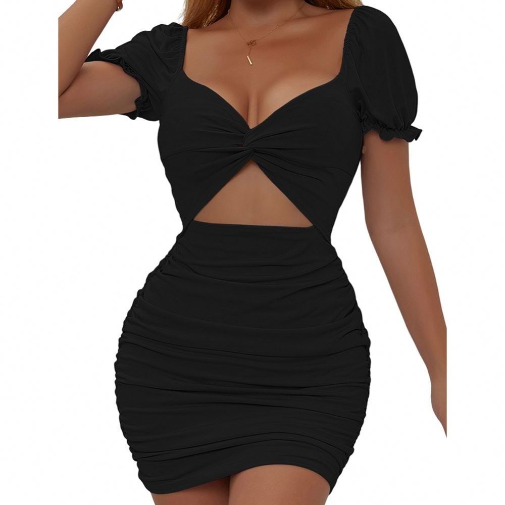 High Quality Bandage Bodycon Dress Short Tight Mini Dress Mature Women Sexy Summer Casual Transparent Long Sleeves Empire Solid