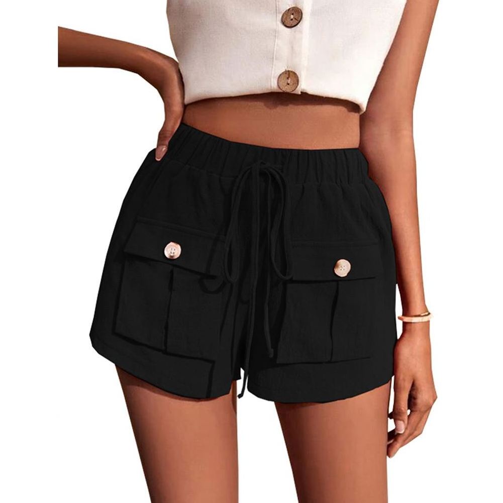 Summer Girls Casual Mid-waist Baggy Boxer Shorts with Pockets for Women