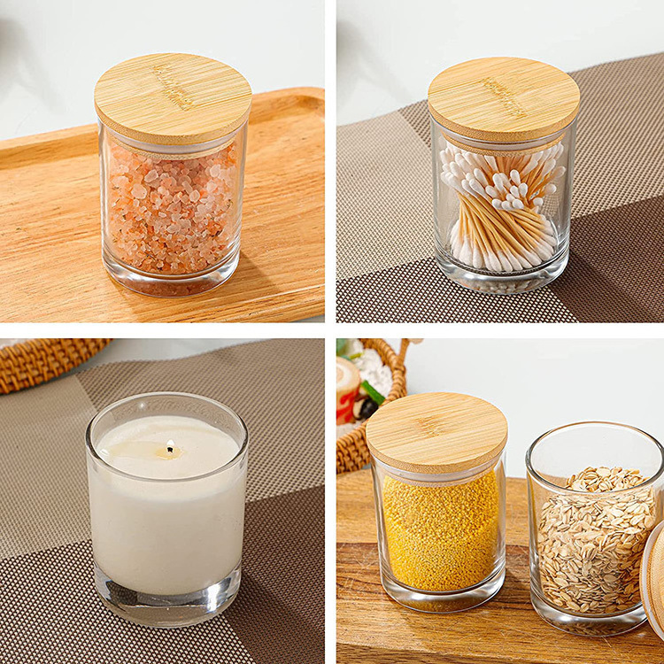 Customization Clear Round Glass Mason Jar For Food Container Storage Glass Candle Jars With Bamboo Lids