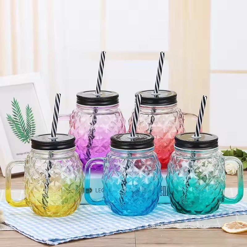 Clear Mason Jar With Lids Mason Jar Lids For Glass Handle Juice Bottles 200ml For Drink With Stainless Steel Lid And Straw