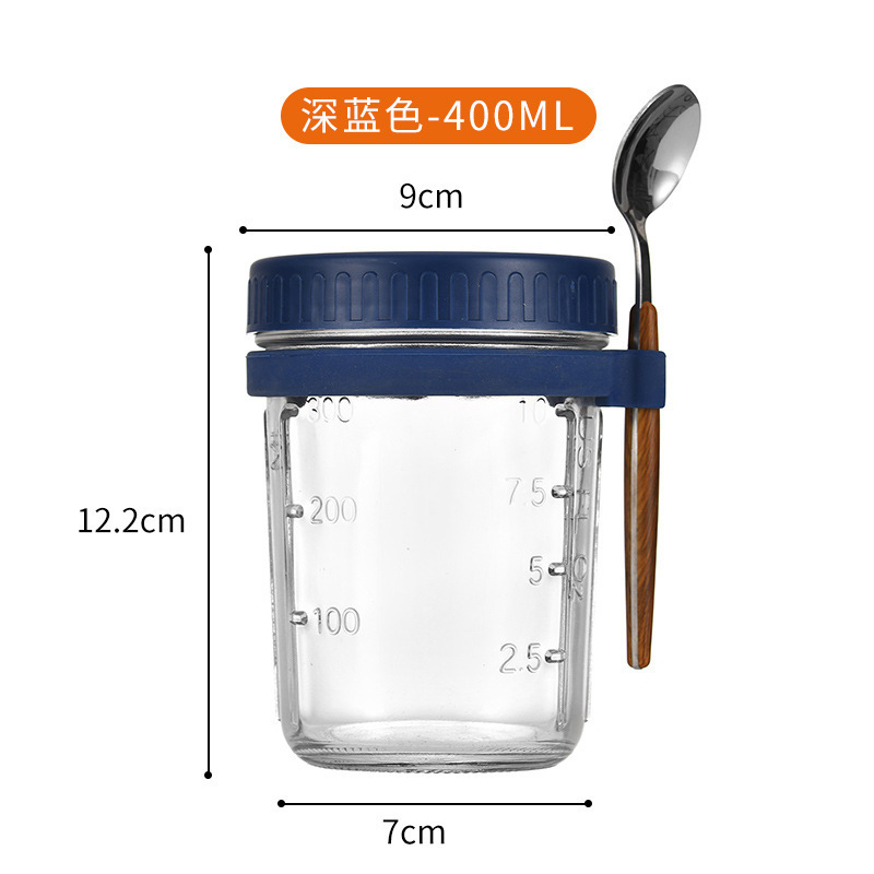 Breakfast Glass Colored Milk Glass Salad Jar Silicone Spoon Hanging Mason Jar 400ml glass jars