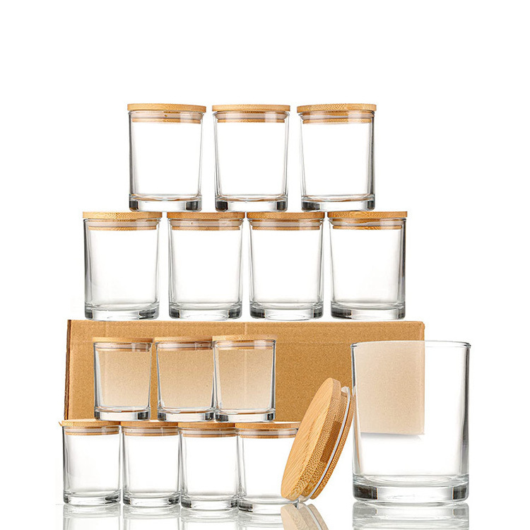 Customization Clear Round Glass Mason Jar For Food Container Storage Glass Candle Jars With Bamboo Lids