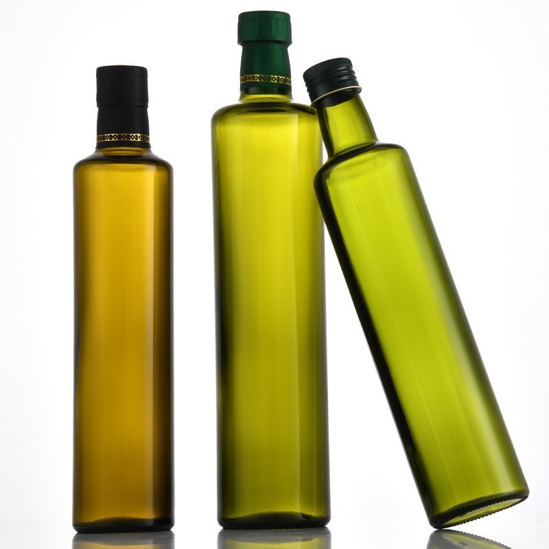 Wholesale 100ML 250ML 500ML 750ML Amber Green Round Olive Oil Camellia Oil Bottle With Lids