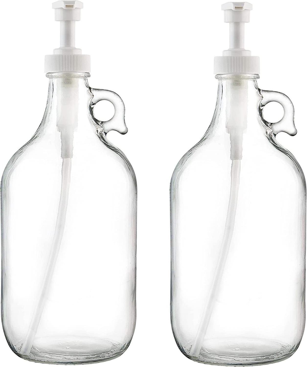 Half Gallon 64 oz Glass Pump Dispenser Bottle, Large Jug with Pump for Laundry Soap Dispenser, Liquid Detergent Fabric Softener