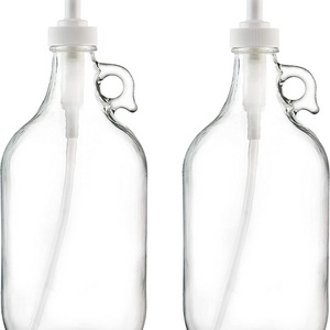 Half Gallon 64 oz Glass Pump Dispenser Bottle, Large Jug with Pump for Laundry Soap Dispenser, Liquid Detergent Fabric Softener