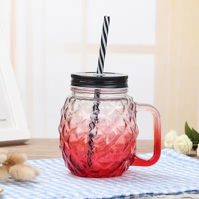 Clear Mason Jar With Lids Mason Jar Lids For Glass Handle Juice Bottles 200ml For Drink With Stainless Steel Lid And Straw