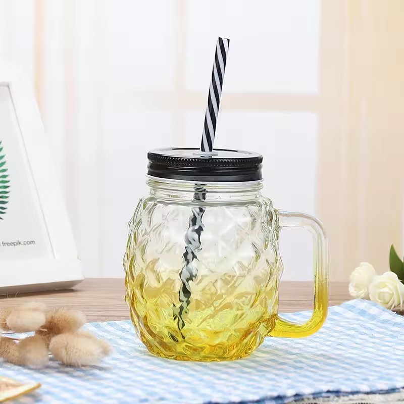 Clear Mason Jar With Lids Mason Jar Lids For Glass Handle Juice Bottles 200ml For Drink With Stainless Steel Lid And Straw