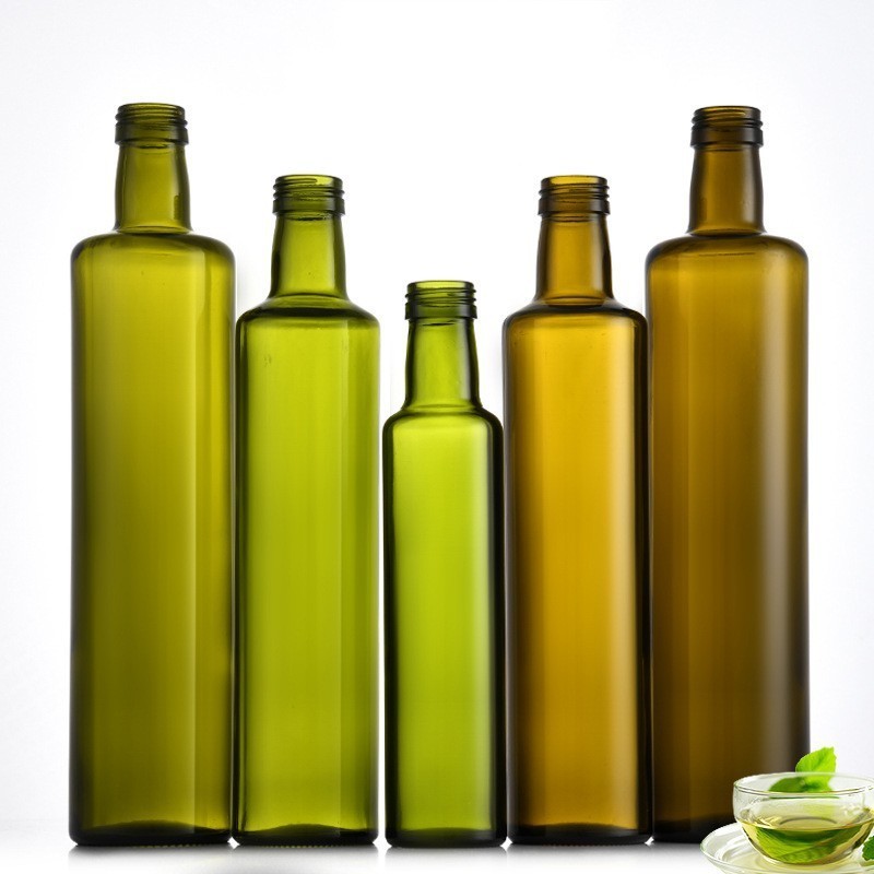 Wholesale 100ML 250ML 500ML 750ML Amber Green Round Olive Oil Camellia Oil Bottle With Lids