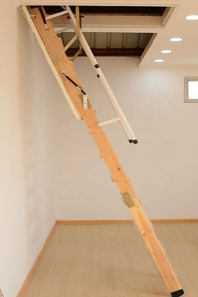 deluxe wood folding retractable loft  ladder stairs