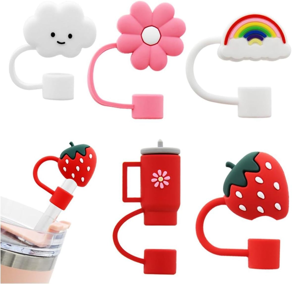 Reusable 10mm Silicone Straw Covers stopper for  Tumbler Cup Accessories Cute Cloud Flower Straw Topper for Tumblers