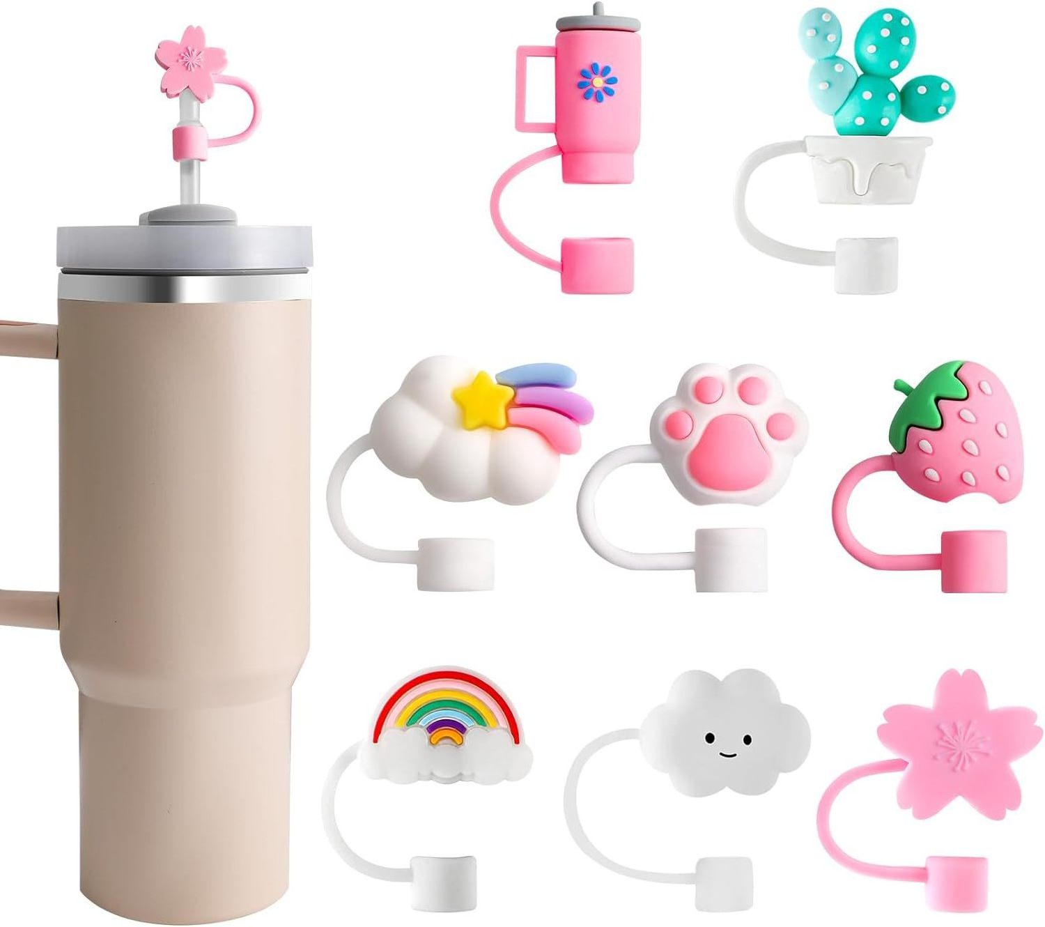 Reusable 10mm Silicone Straw Covers stopper for  Tumbler Cup Accessories Cute Cloud Flower Straw Topper for Tumblers