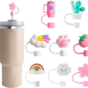 Reusable 10mm Silicone Straw Covers stopper for  Tumbler Cup Accessories Cute Cloud Flower Straw Topper for Tumblers