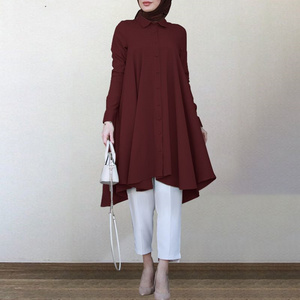 Asymmetrical Shirts Women's Autumn Blouse 2022 Casual Retro Long Sleeve Turkish Robe Shirts Female Solid Islam Clothing