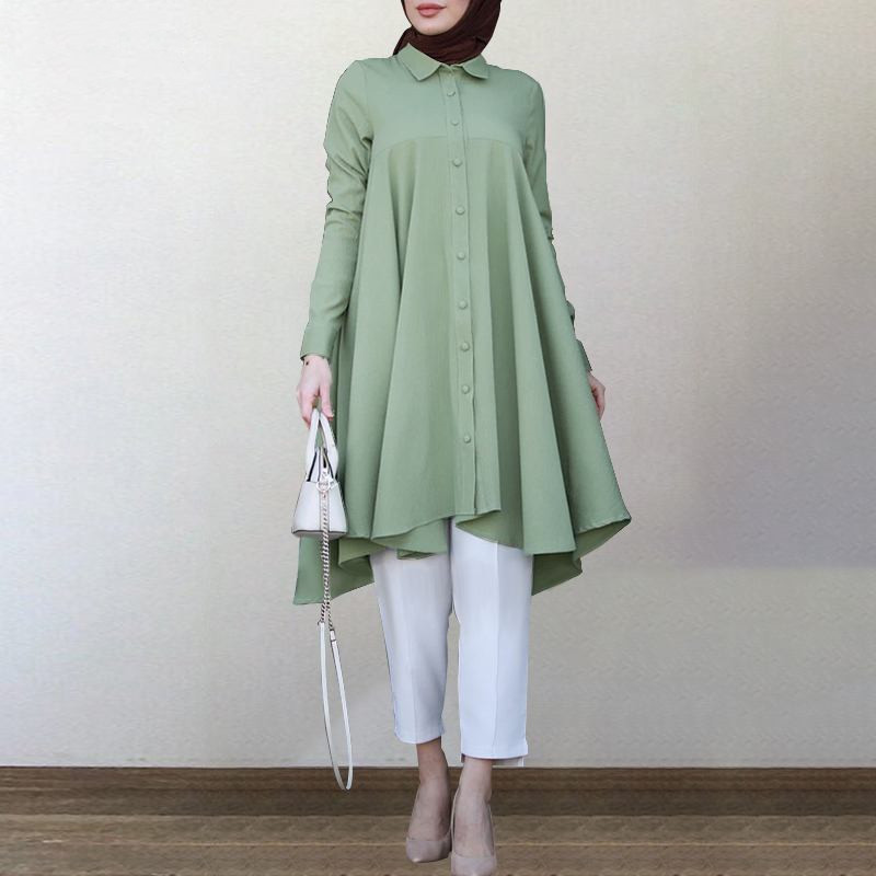 Asymmetrical Shirts Women's Autumn Blouse 2022 Casual Retro Long Sleeve Turkish Robe Shirts Female Solid Islam Clothing